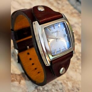 Fossil wide leather band watch